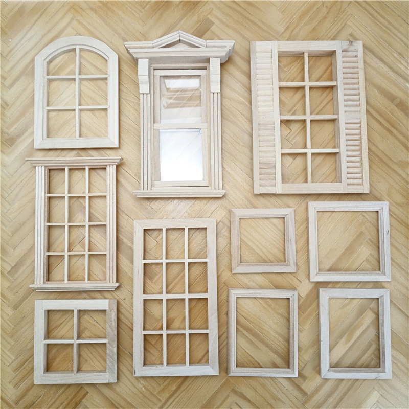 12-Point Dollhouse Miniature Model Ornaments, Mini Furniture, Wooden Photo Frame, Blank Window Frame, Scene Shooting Props