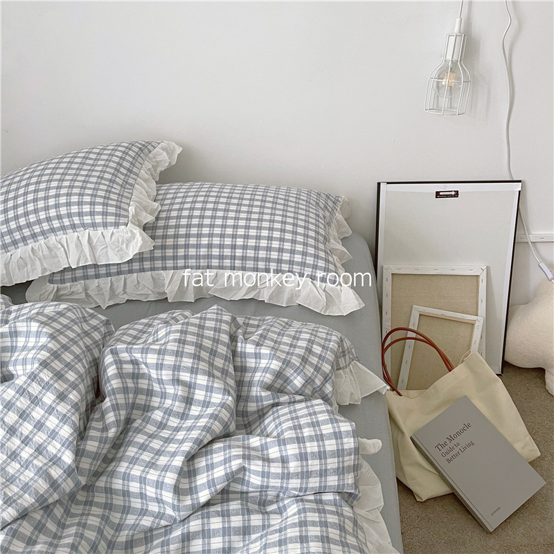 Medieval Herben Wind Ins Light Lavish Cotton Color Weave Jacquard Washed Cotton Lotus Leaf Side Bed Goods Four Pieces Princess Wind