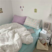 INS Day Style Mix Wind Pure Cotton Washed Cotton Plaid Collider Color Bed Goods All Season Universal Four Pieces Of Dormitory Three Sets