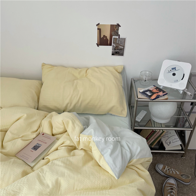 Three Inch Paradise｜ins Japanese light retro waffle textured cotton bedding four-piece set dormitory three-piece set