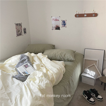 Spring and summer bi Entrance ~ Ins Mix Wind Pure Cotton Washed Cotton Bangs Color Series Milk Yellow Bed Goods Four Pieces Dorm Three Sets