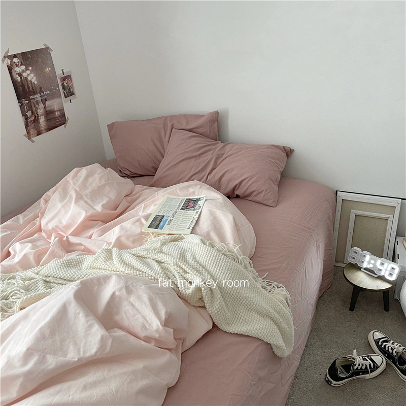 Exclusive color matching ins mixed leather powder cherry blossom powder contrast cotton washed cotton muted four-piece set single three-piece style