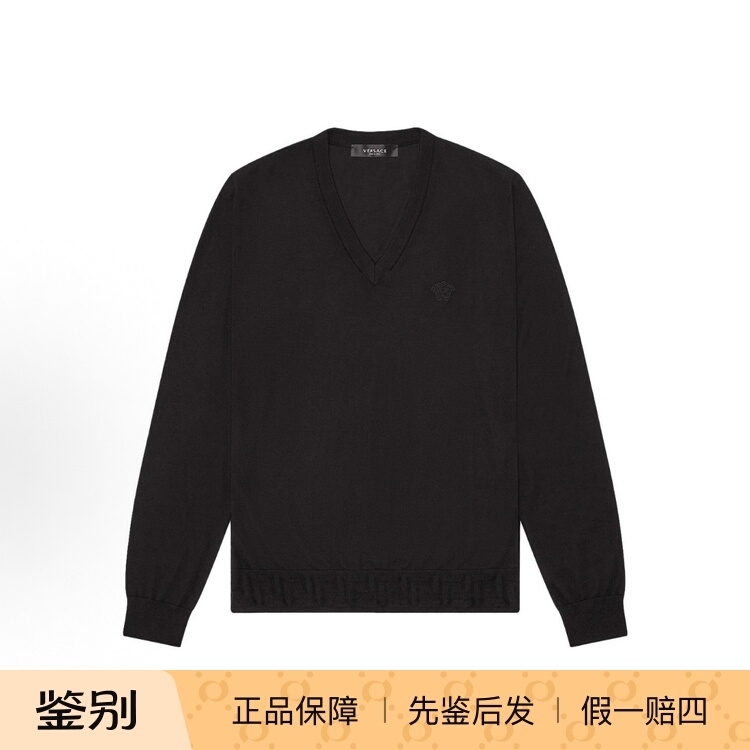 Versace Medusa Silk V-Neck Black Men's Knitwear A69778-A236099