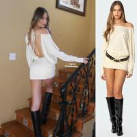 *Edikted* Authentic Purchasing Agency Cream rice slanted shoulders sexy hot girl dress large backless lace-up short skirt