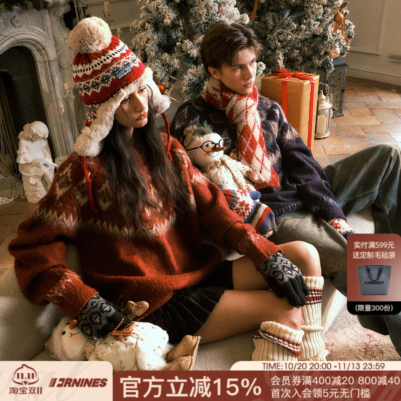 Fornines Christmas Sweaters for Men and Women, Couple Outfits, Red Knitwear, Trendy Brand Clothing, Autumn and Winter Fair Isle Knitwear