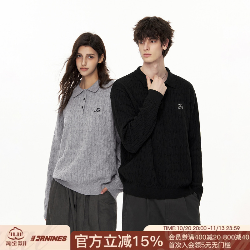 Fornines Embroidered Lapel Cable Knit Sweater for Men and Women, Casual Sweater for Autumn and Winter, Polo Collar Inner Layering Top Fornines Embroidered Lapel Cable Knit Sweater for Men and Women, Casual Sweater for Autumn and Winter, Polo Collar Inner Layering Top