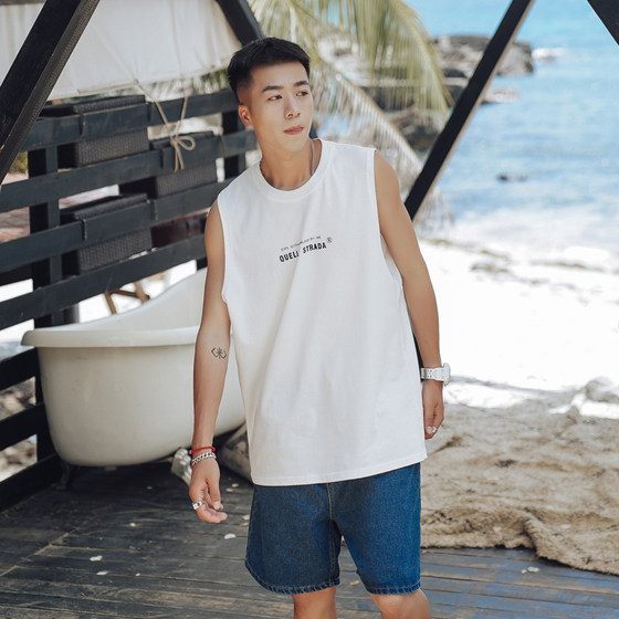 Summer all-match vest men's sleeveless vest sports casual T-shirt loose T-shirt fitness sweatshirt cotton bottoming shirt