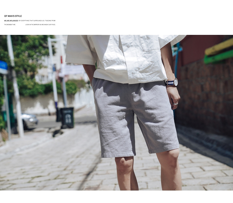 Mùa hè Nhật Bản quần short vải lanh nam quần dài đi biển xu hướng quần mỏng phần thường quần cotton và vải lanh năm quần quần sooc nam