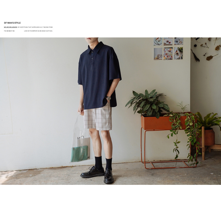 Bốn mươi chín ngày hè phong cách Hàn Quốc ulzzang màu đơn giản áo polo đơn giản nam xu hướng áo ngắn tay shop bán áo thun nam có cổ