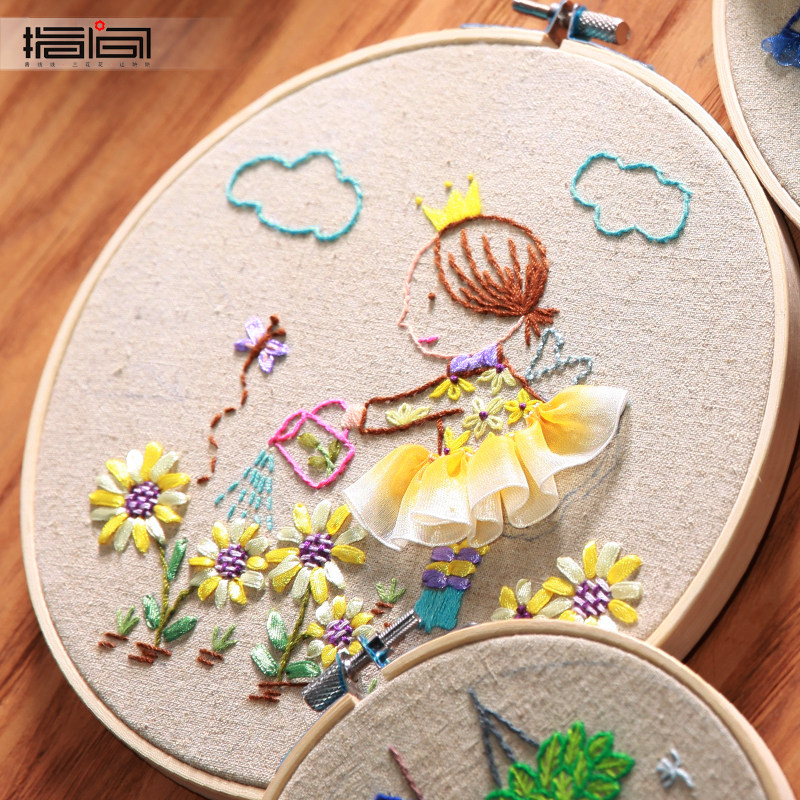 手工刺绣diy布艺材料包立体制作初学入门自制绣花丝带绣挂画套件