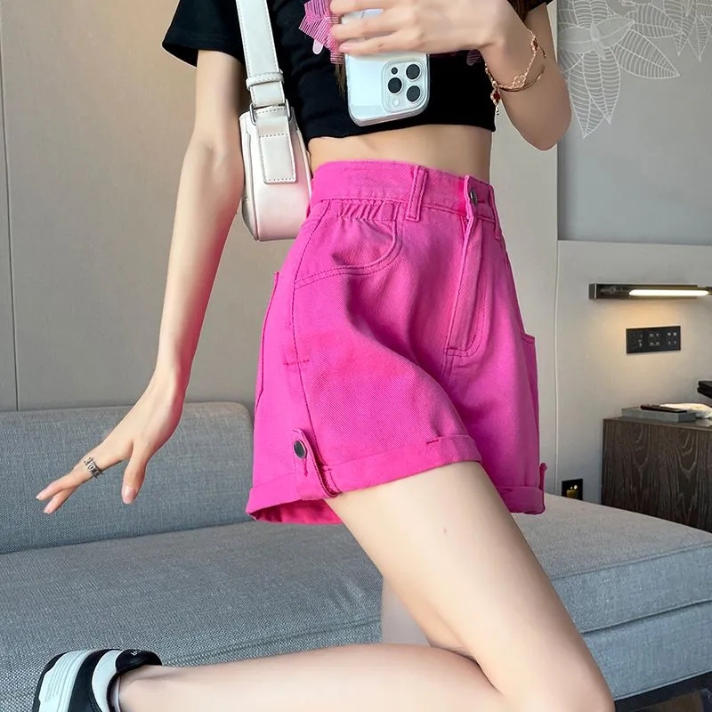 Pink High-Waisted Denim Shorts for Women, Summer 2025 New Style, Loose and Thin, Trendy and Stylish, Hot Girl Casual Hot Pants