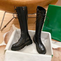 2022 autumn and winter new leather thick-soled elastic boots womens butt knees thin inner height knight boots high boots