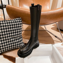 Cowhide version~2021 new thin leather knight boots womens thick-soled boots but knee-high boots