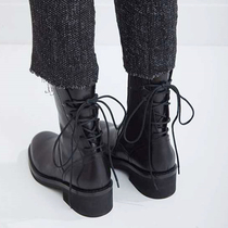 Heavy push 2022 new ~Ann rear straps thick heel leather mid-well boots net red flat Martin boots short boots