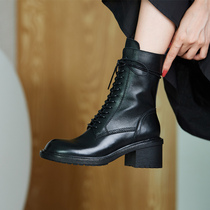 Ins heavy recommendation Huge good to wear ~ 2022 new ANN Martin boots female British style leather thick heel ankle boots