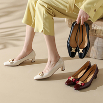 Great-looking Arc de Triomphe single shoes thick heel 5 cm 2022 spring new fashion temperament wine red high heels