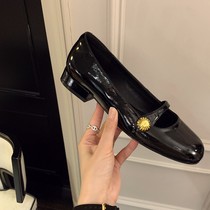 Paris Film Museum ~ Retro Leather Gold Shallow Mouth Buckle Mary Jane Thick Heel Single Shoes Womens French Style Spring 2022