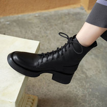 Cat Lords homemade leather Martin boots womens 2022 autumn and winter plus velvet new thick-soled round-toed short boots spring and autumn single boots