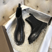 Autumn and winter short boots single boots super fire leather Martin boots womens British style chimney carved thick-soled Chelsea boots women