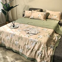 Net red American pastoral style printed Tencel summer cool quilt Ice silk summer quilt Four-piece air conditioning quilt washable summer thin