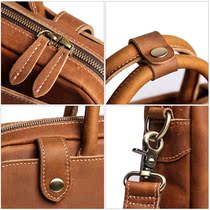 New original crazy Horse leather mens handbag imported cowhide briefcase Leather oblique cross business computer bag vintage