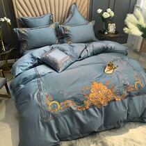 Net Red European style 60 Egyptian plush cotton four-piece set Cotton satin embroidery pure cotton naked sleeping high-grade fitted sheet bed