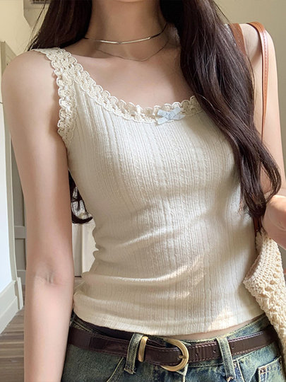2026 Summer Unique and Beautiful Bowknot Vest for Women, Lace Patchwork Slim Fit Short Top, Trendy Outerwear Camisole