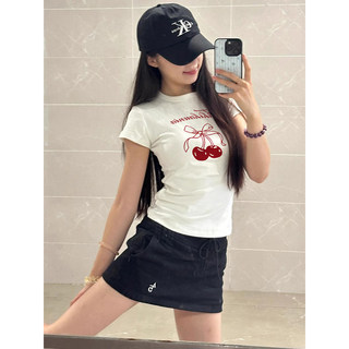 Spicy Girl Short-Sleeved T-Shirt with Cherry Print for Women, Summer 2026 New Slim-Fit Unique Niche Base Top