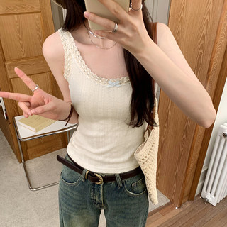 2026 Summer Unique and Beautiful Bowknot Vest for Women, Lace Patchwork Slim Fit Short Top, Trendy Outerwear Camisole