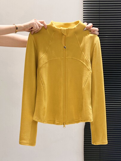 Autumn and winter German velvet double zipper long-sleeved cardigan T-shirt women's half turtleneck functional wind waist commuting all-match top jacket