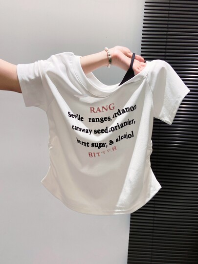 American-Style Off-Shoulder Short-Sleeve Women's Summer Chic Camisole Fake Two-Piece Off-Shoulder T-Shirt Niche Waist-Cinching Pleated Base Top