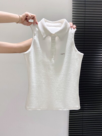 American Retro Polo Collar Sleeveless T-Shirt for Women, Summer Slim-Fit Halter Top That Covers the Side Breasts, Outerwear, Sexy Tank Top