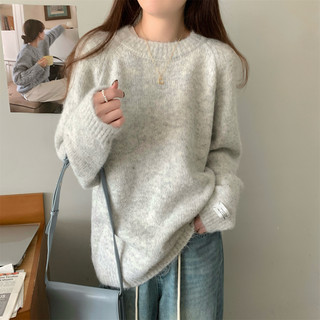 Lazy Style Loose Knit Sweater for Women 2026 Autumn and Winter Soft and Fluffy Faux Mohair Knit Base Shirt Raglan Sleeve Top