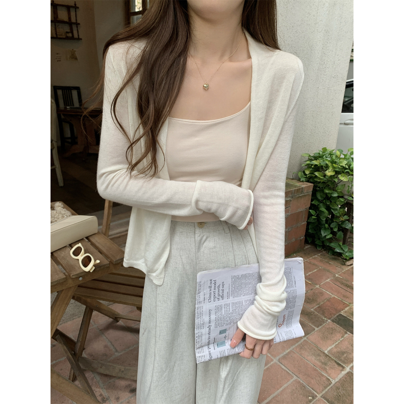 Lightweight Sun Protection Cardigan for Women, Summer Korean Style, Versatile Knit Cardigan, Casual Outerwear, Long-Sleeved Shawl, Spring and Autumn Top