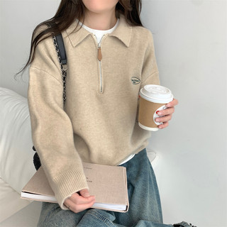 Lazy Style Polo Collar Half-Zip Knit Sweater, Thickened and Warm, Women's Spring, Autumn, and Winter Layering Outerwear Top
