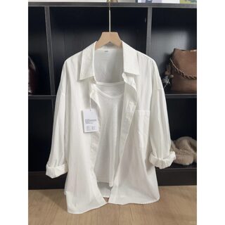 Autumn 2025 Thin Relaxed Long-Sleeved Shirt Women's Sun Protection Jacket Polo Collar Button T-Shirt White Shirt