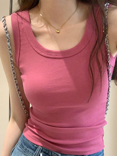 Hot girl thin slim fit racer vest summer anti-exposure threaded cotton wide shoulder strap top slimming outer suspender wear for women