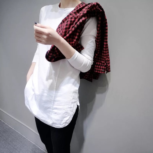 Quần áo thu đông 2018 phiên bản Hàn Quốc mới của áo thun cotton dài tay màu trắng hoang dã áo polo nữ uniqlo