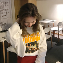South Korea Ulzzang Cartoon Printed Bf Big Code Loose 100 Hitch Long Sleeve T-shirt Woman Han Edition Winter Spring Autumn Loaded Clothes