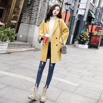 Anti-season clearance yellow woolen coat female mid-length Korean version 2020 new autumn and winter popular Hepburn style woolen coat