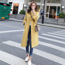 2020 autumn and winter new Korean loose anti-seasonal yellow woolen coat medium and long Hepburn woolen coat female
