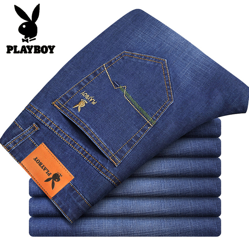 Playboy jeans men summer thin loose straight stretch business casual high waist tide brand long pants men