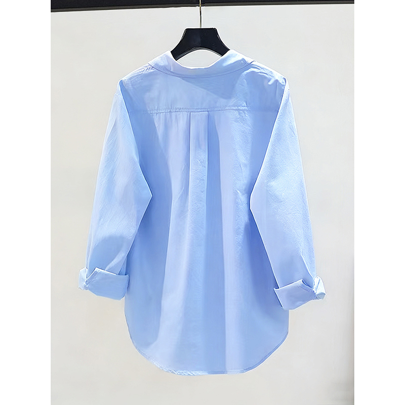 Brand Discount Women's Clothing, Fresh Light Blue Cotton Shirt, New Korean Style Loose Sun Protection Shirt Top for Women