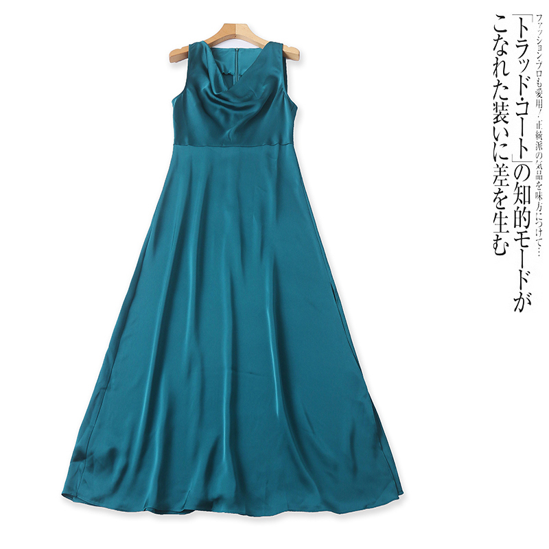 Ii5284 Foreign Trade European and American Style Women's Elegant Long Dress, New Summer Model with a Flared Neckline, Sleeveless, Waist-Cinching, Slimming Dress