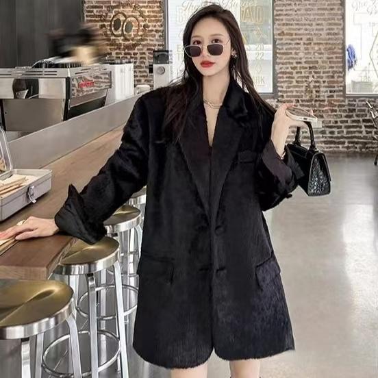 High-End Fur Coat for Women 2026 Winter New Style Imitation Mink Furry Fur One-Piece Plush Black Coat