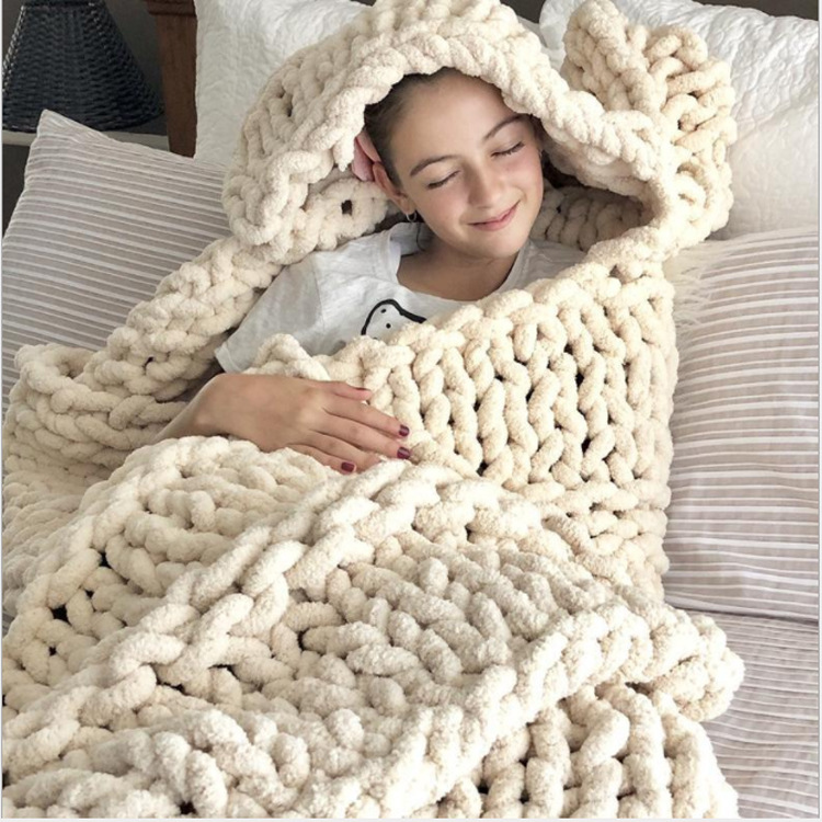 ins Handmade Chunky Yarn Knitted Blanket Finished Product Chenille Hand-Knitted Blanket Photography Blanket Sofa Throw Blanket Washable ins Handmade Chunky Yarn Knitted Blanket Finished Product Chenille Hand-Knitted Blanket Photography Blanket Sofa Throw Blanket Washable