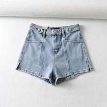 Foreign trade Womens sexy European station button decoration leg long summer denim shorts thin washed hot pants