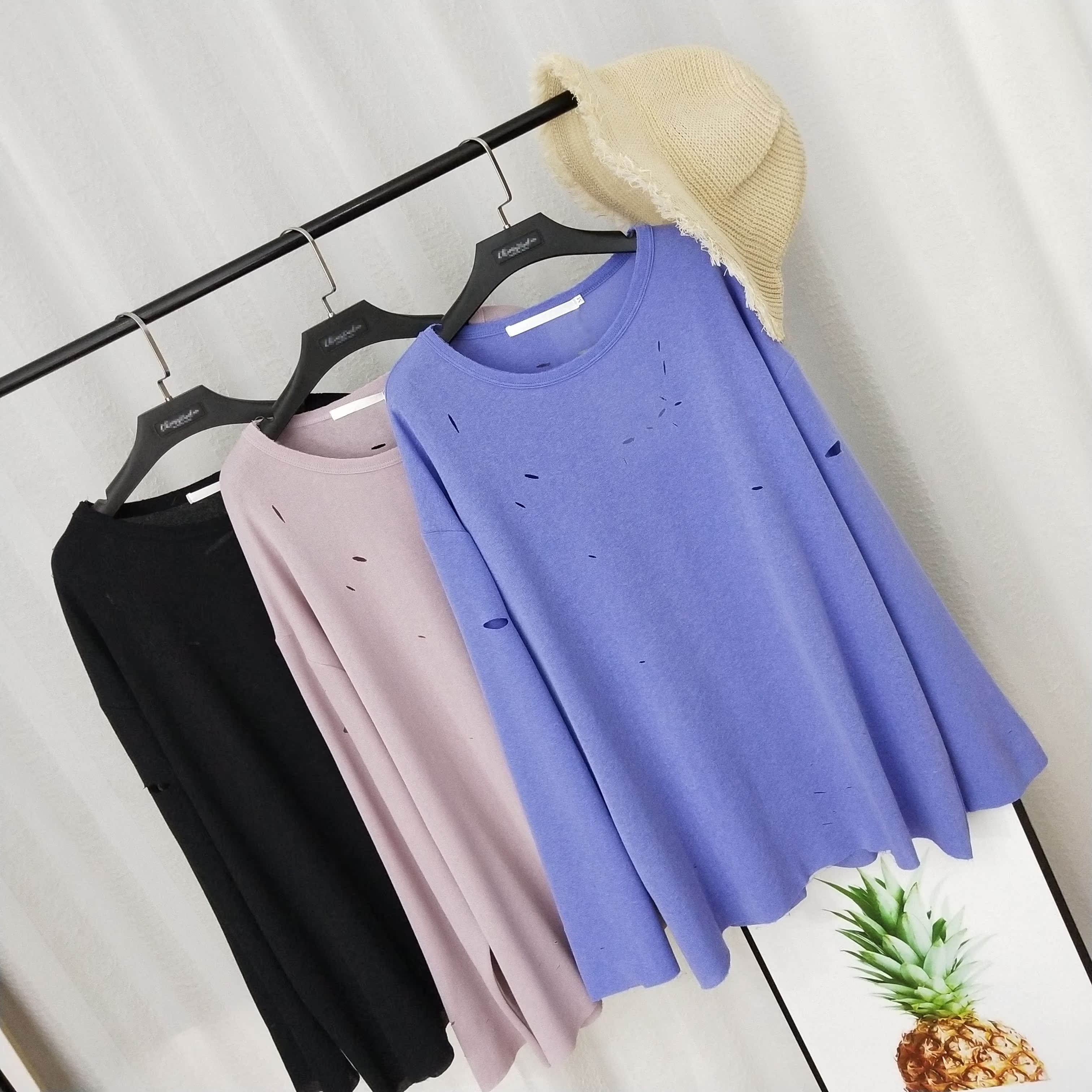 Bà Money Sydney đồ lót tùy chỉnh thiếu lỗ dài tay t-shirt nữ đầu mùa thu áo sơ mi Han Fanzhong phần dài từ bi áo thun tay dài nữ