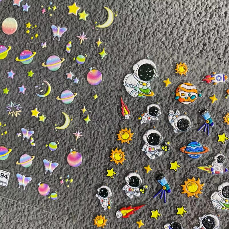 Cute Space Astronaut Embossed Nail Art Stickers Colorfulful Planet Ufo Stars Moon Handbook Ccd Mobile Phone Case Stickers
