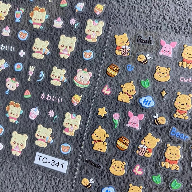 Cartoon Winnie the Pooh Bear 3D Embossed Nail Stickers Water Cup Ccd Phone Case DIY Nail Stickers